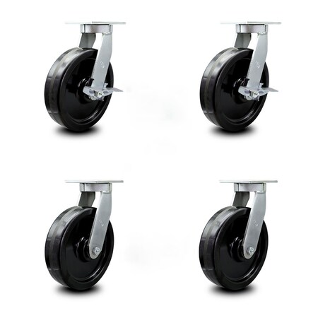 Service Caster 10 Inch Extra Heavy Duty Phenolic Wheel Caster Swivel Locks 2 Brakes SCC, 4PK SCC-KP92S1030-PHR-SLB-BSL-2-BSL-2